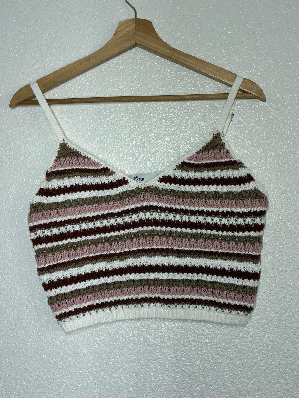 Hollister Tank Top Juniors Large brown Stripe Knit Cropped Cami Lined